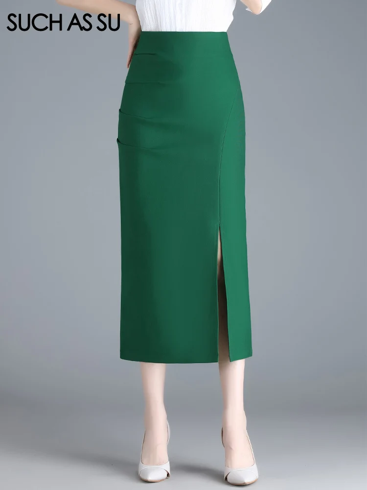 Top Trends: SUCH AS SU New Fashion 2023 Summer Jersey Sexy Skirt Women Black Green Red High Waist Occupation Work Pencil Mid-Long Skirt Shoppable Styles