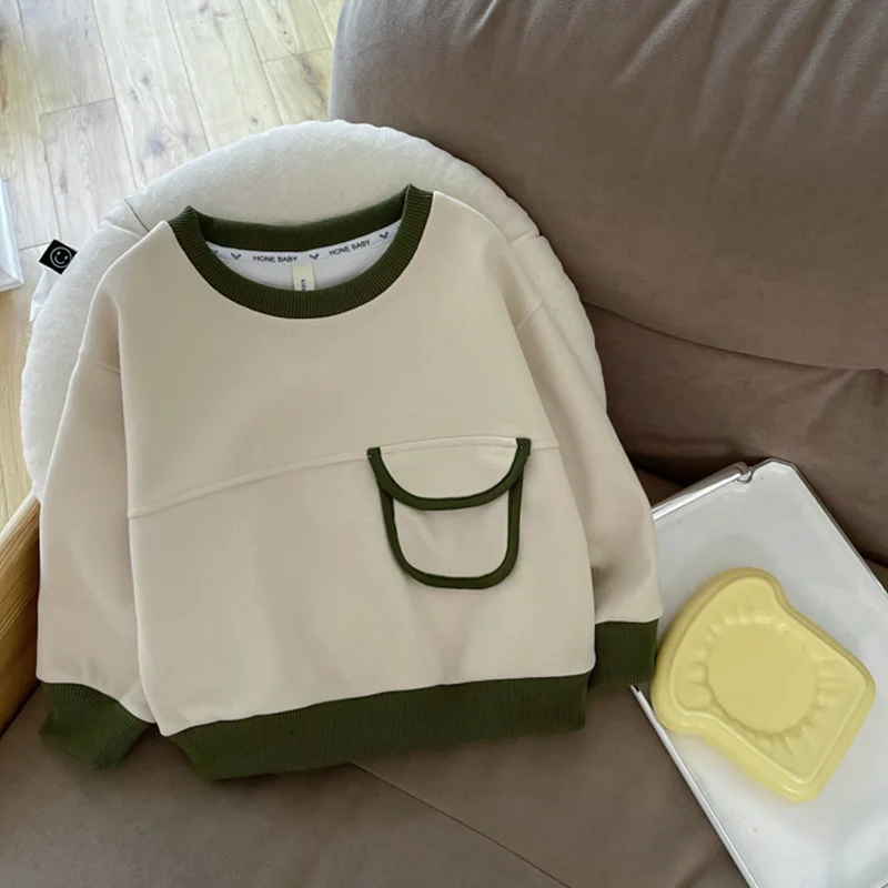 Top Trends: 2 To 10 Years , 2024 Autumn Children's Sweatshirts For Baby Boys Pullover Sweatshirt Children Clothings Beige Green Top Hoodie Shoppable Styles - Image 2