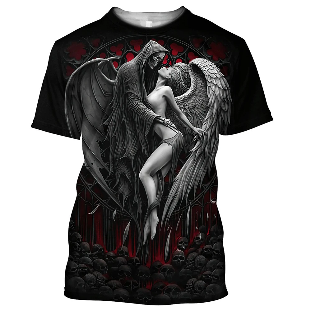 Top Trends: YUHA, Reaper Skull Angel And Demon 3D Printed All Over Men's T-shirts Summer Fashion Harajuku Short Sleeve Shirts Unisex Tops Tee Shoppable Styles