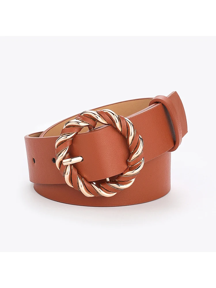 Top Trends: 2022 Women Belt Fashion PU Leather Metal Pin Buckle Belts For Ladies Waist Belt Twist Ring Buckle Dress Jeans Waistband Shoppable Styles