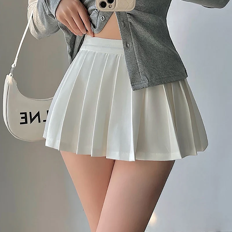 Top Trends: HOUZHOU Pleated Skirt With Shorts Women Sexy High Waist Irregular White Black A-line Gyaru Tennis Extreme Mini Skirt School Shoppable Styles