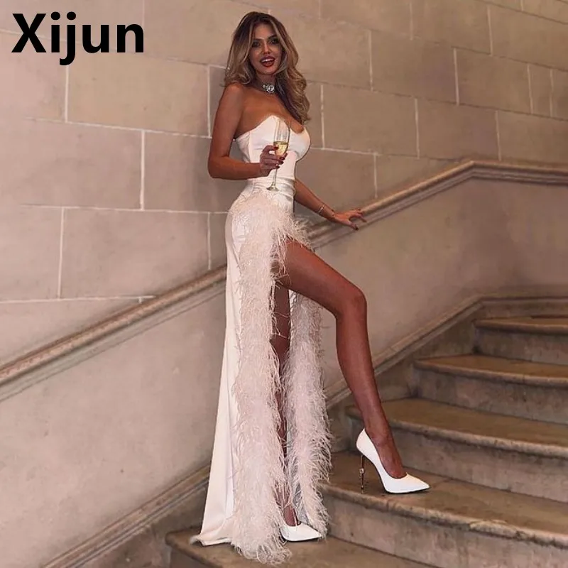 Top Trends: Xijun White Mermaid Feathers Prom Dresses 2023 Sweetheart High Slit Party Gowns Customized Arabic Floor Length Evening Gown Shoppable Styles