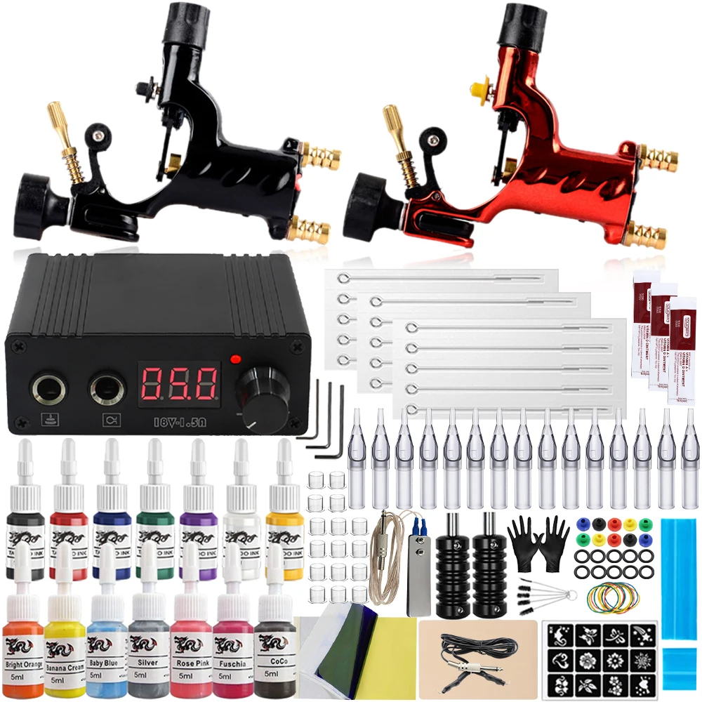 Top Trends: Complete Tattoo Kits Beginner Rotary Tattoo Machine Sets With Tattoo Power Supply Needles Inks Makeup Tools Tattoo Artist Supply Shoppable Styles