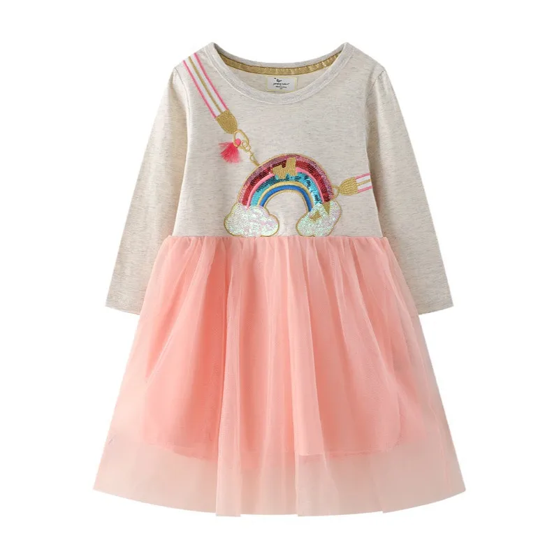 Top Trends: Jumping Meters Long Sleeve Princess Rainbow Children&#039;s Costume Autumn Spring Hot Selling Baby Birthday Tutu Dresses Kids Frocks Shoppable Styles