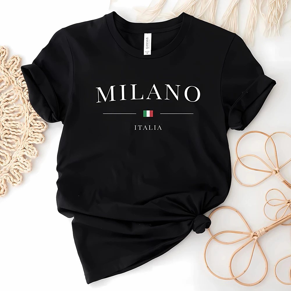 Top Trends: 2023 Women's Summer Milano Letters Print Y2k T-shirt Ladies Short Sleeved Luxury Tees Clothing Loose Pure Cotton Soft Tops Shoppable Styles