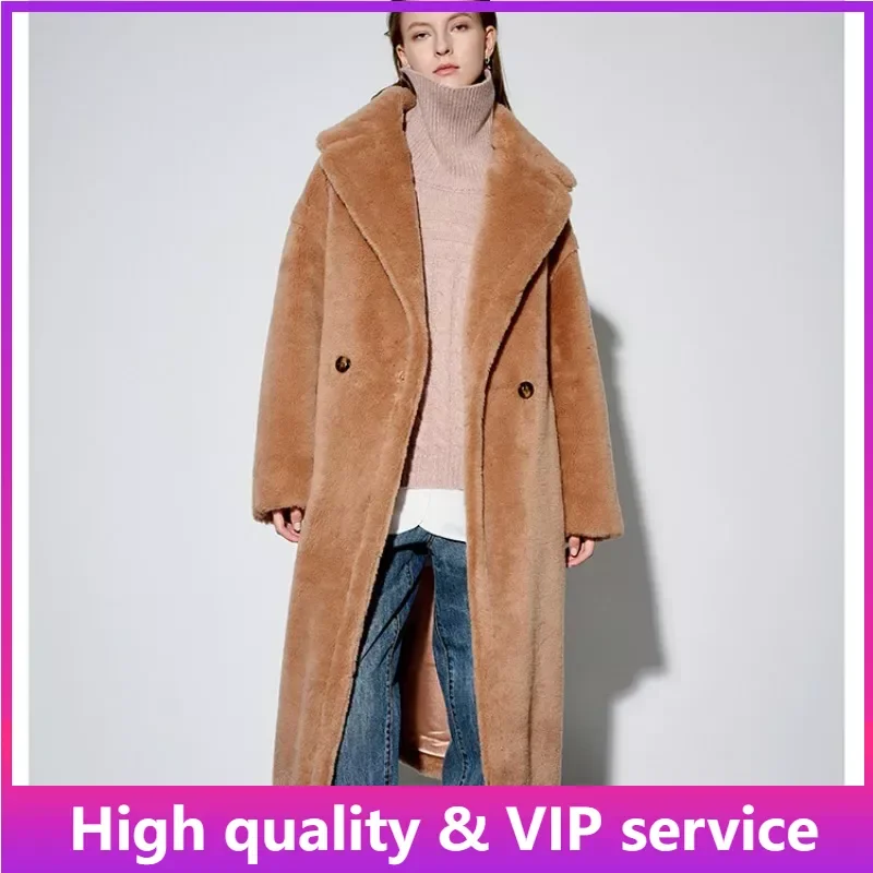 Top Trends: Top Quality Max Teddy Coat Women, Luxury Genuine Fur 62% Alpaca 26% Wool 12% Silk, Winter Warm Long Teddy Coat Jacket For Women Shoppable Styles