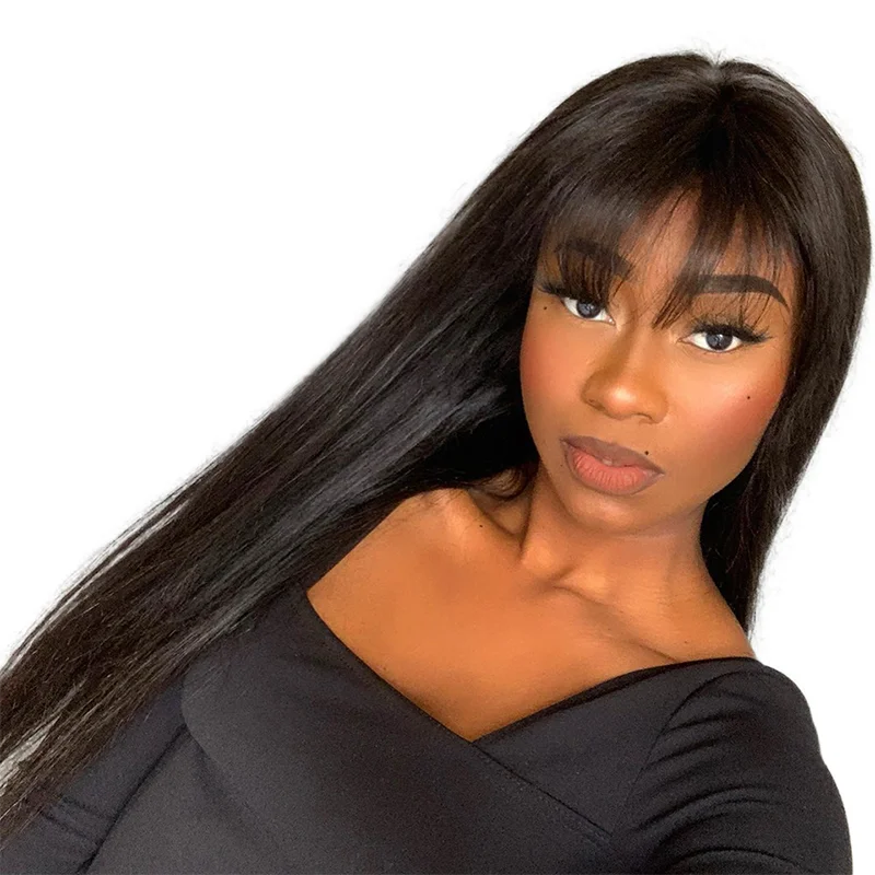 Top Trends: Straight Human Hair Wigs With Bangs Glueless 13x4 HD Lace Frontal Wigs Women&#039;s Fringe Lace Front Human Hair Wig Pre Plucked 180% Shoppable Styles