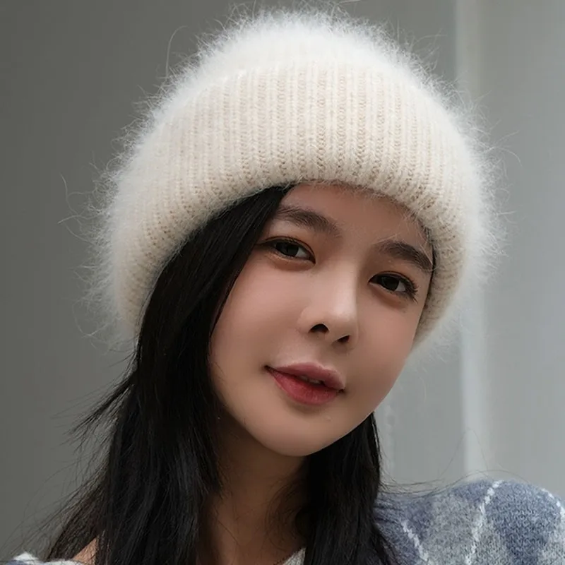 Top Trends: Real Rabbit Fur Knitted Beanies For Women Thickened Womens Hats Knitted Hat Women Solid Adult Cover Head Cap Bonnet Femme Hiver Shoppable Styles