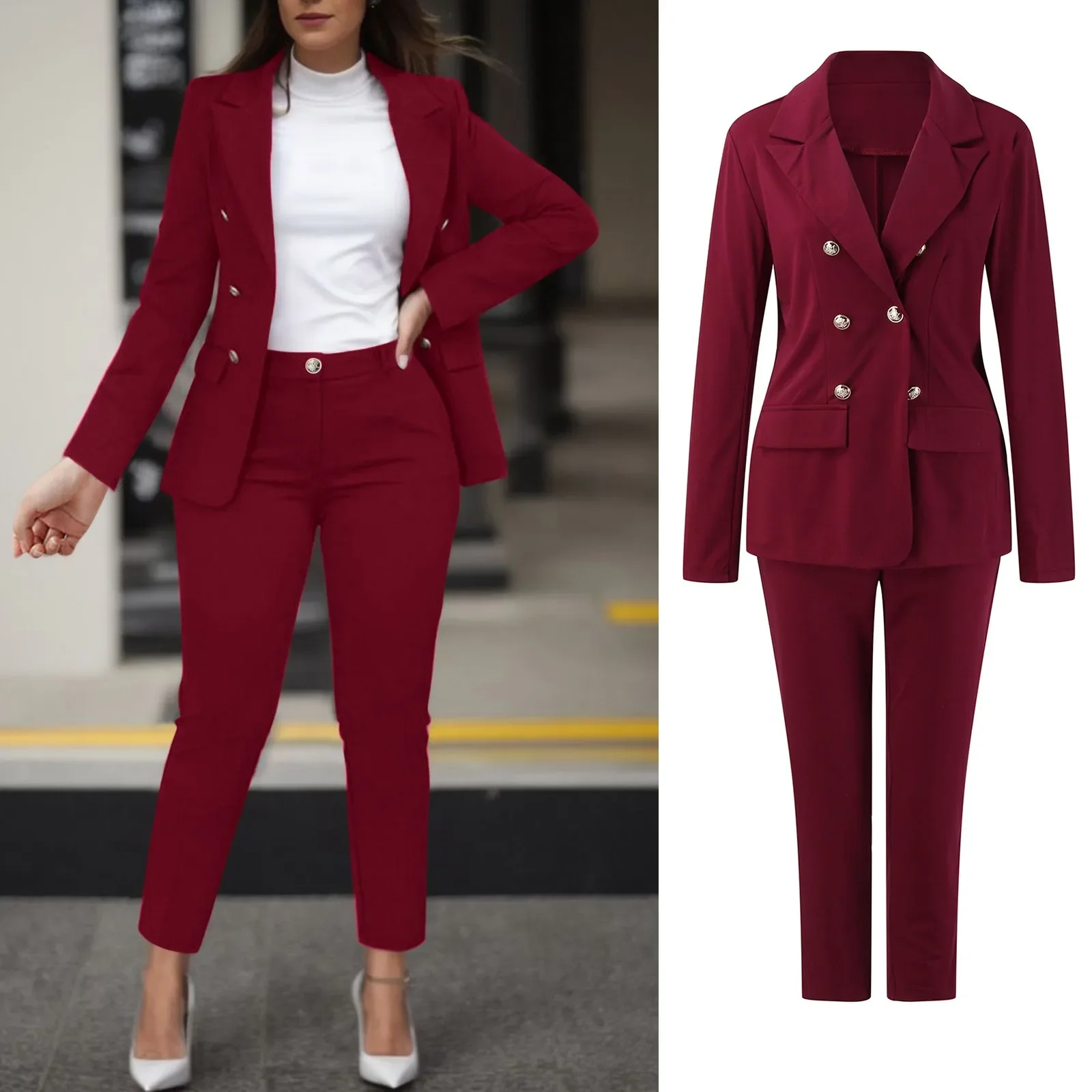 Top Trends: 2023 Women&#039;s Two Pieces Pant Sets Formal Business Double Breasted Blazers Jacket And Pants 2 Piece Set Elegant Ladies Pant Suits Shoppable Styles