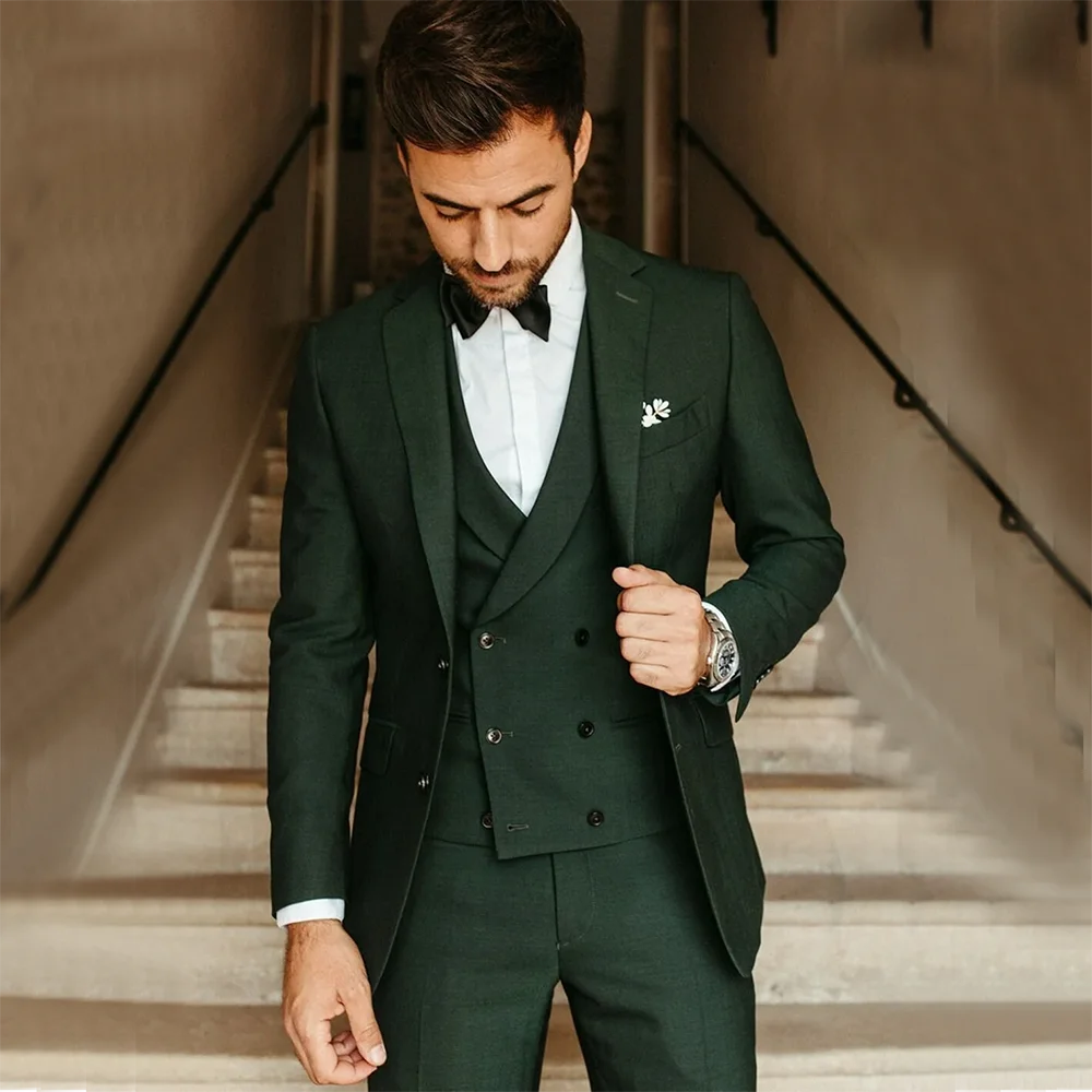 Top Trends: Male Suit Army Green Groom Tuxedos Party Suit Slim Fit Business Casual Jacket Sets 3 Piece （Blazer + Vest + Pants）Costume Homme Shoppable Styles