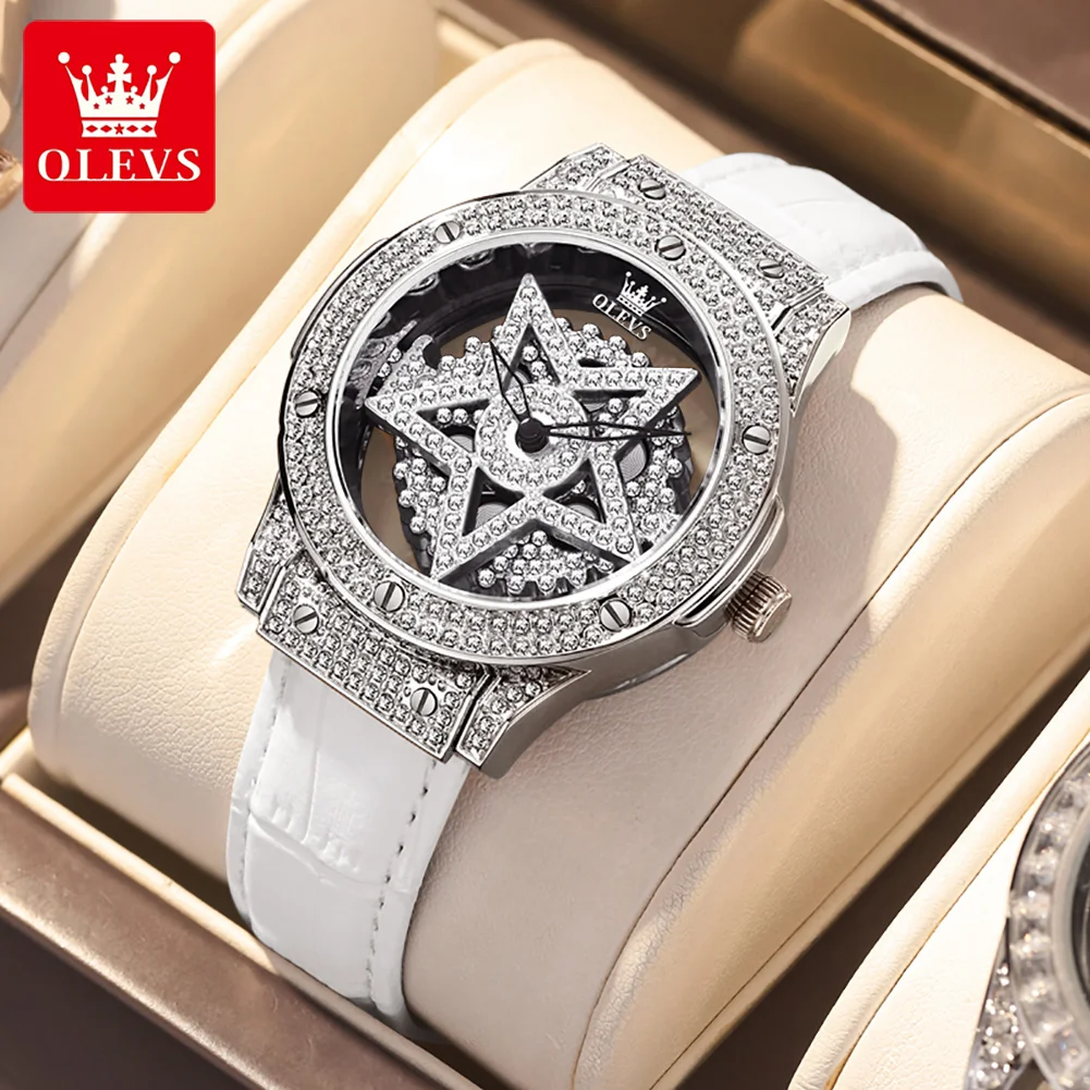 Top Trends: OLEVS Diamond Watch For Women Quartz Watch Wristwatch Dress Female Pentacle Snowflake Rotates The Dial 360 Degrees Clock Ladies Shoppable Styles