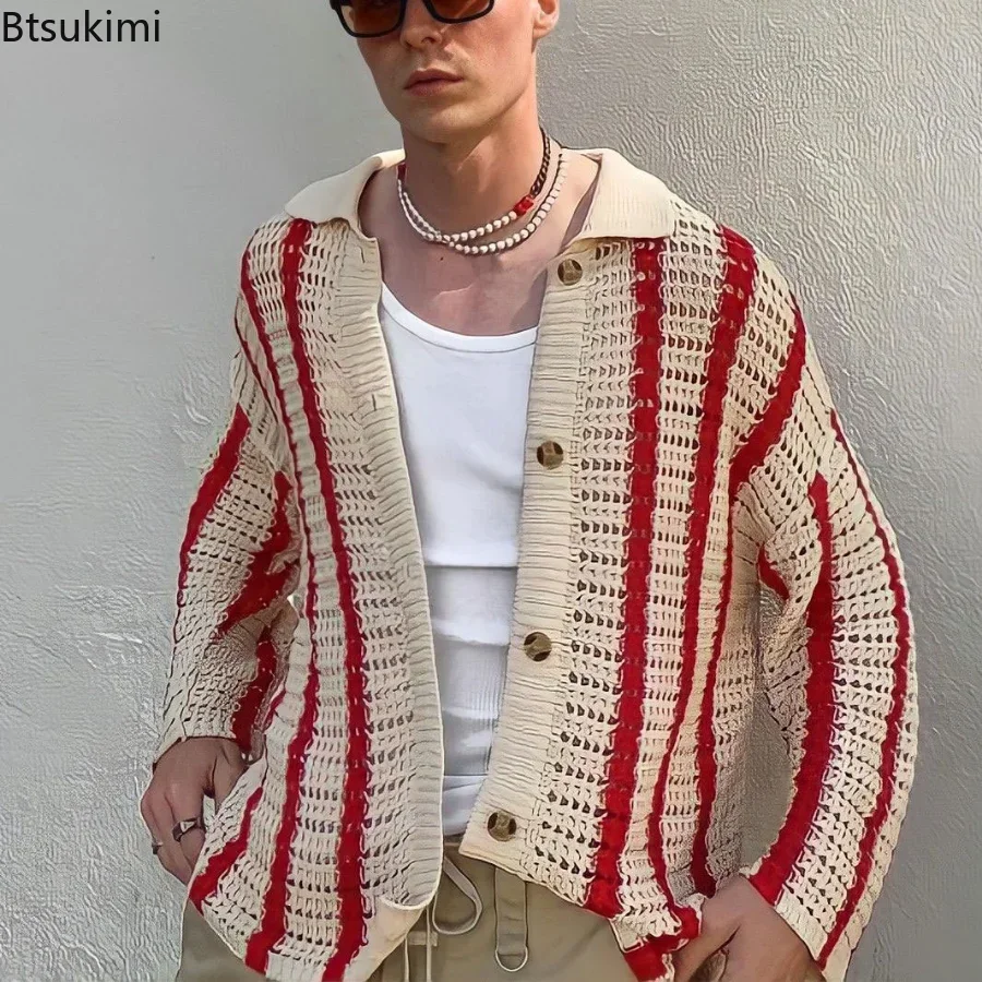 Top Trends: 2024 Men's Knitted Cardigan Sweater Coat Versatile Spring Autumn Splice Contrast Streetwear Male Outerwear Coats And Jacket Tops Shoppable Styles