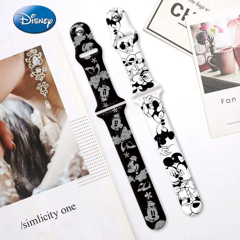 Top Trends: Disney Mickey Minnie White Black Print Strap For Applewatch S8765432SE Full Series Silicone For Replacement Watch Band 38-49MM Shoppable Styles