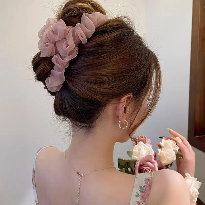 Top Trends: Summer Elegant Girl New Mesh Tulle Large Bow Grip Clip Female Ponytail Braid Hair Claw Clip Hair Clip Hair Accessories Headdress Shoppable Styles