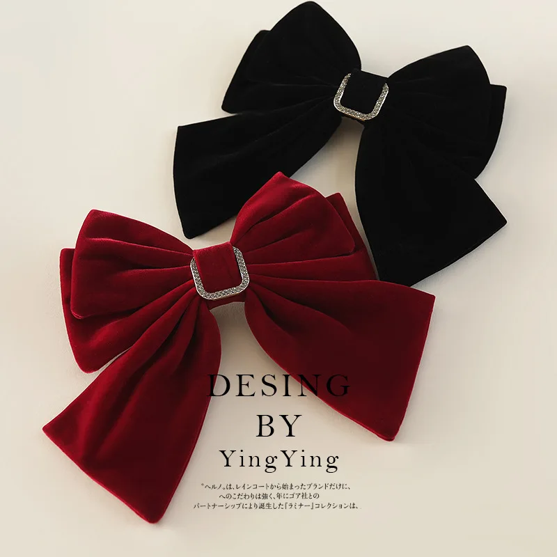 Top Trends: Large Bowknot Red Black French Hairclip Accessories Headwear Spring Satin Velvet Princess Hairpins Headdress Rhinestone Heart Shoppable Styles