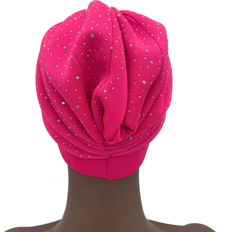 Top Trends: 2023 Pleated Turban Cap With Shinny Rhinestone Women Fashion Head Wrap African Auto Gele Headtie Muslim Headscarf Bonnet Shoppable Styles - Image 6