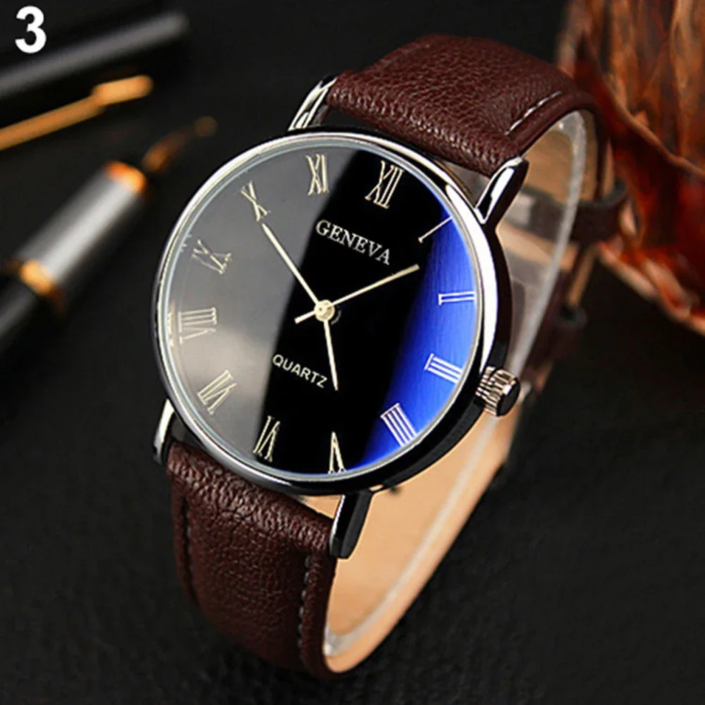 Top Trends: Hot Sale New 2024 Geneva Men Watch Roman Numerals Blu-Ray Faux Leather Band Quartz Analog Business WristWatch Shoppable Styles - Image 6