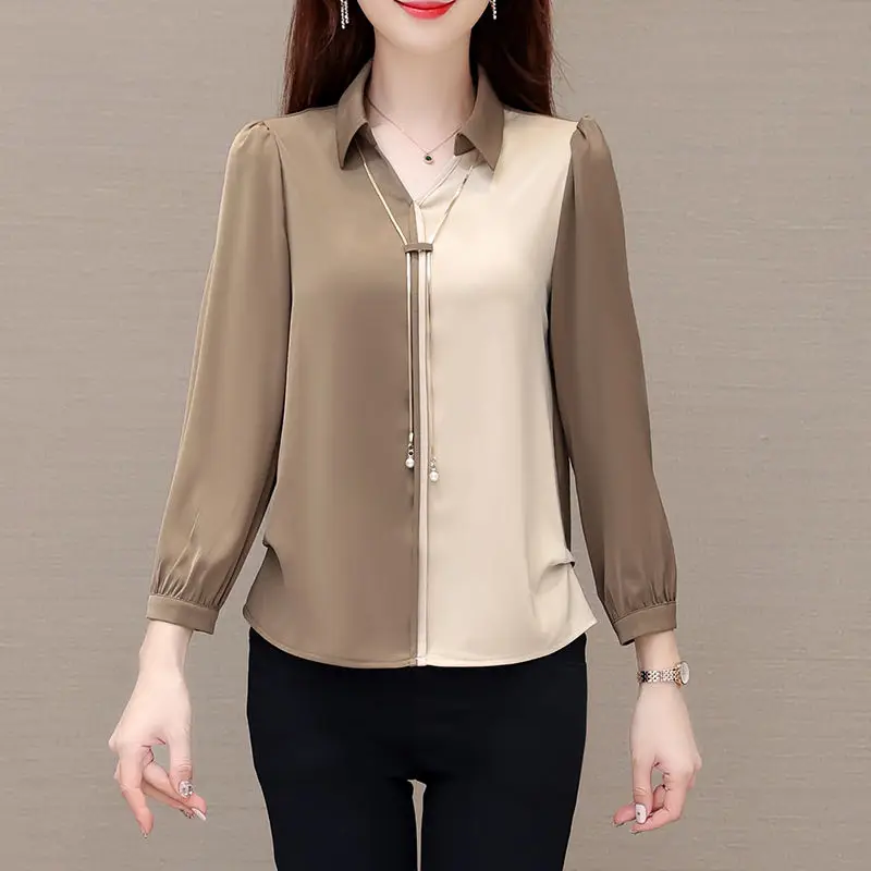 Top Trends: Fashion Vintage Contrast Women Shirts French Spring Summer New Office Lady Long Sleeve Slim Versatile Cardigan Casual Blouses Shoppable Styles