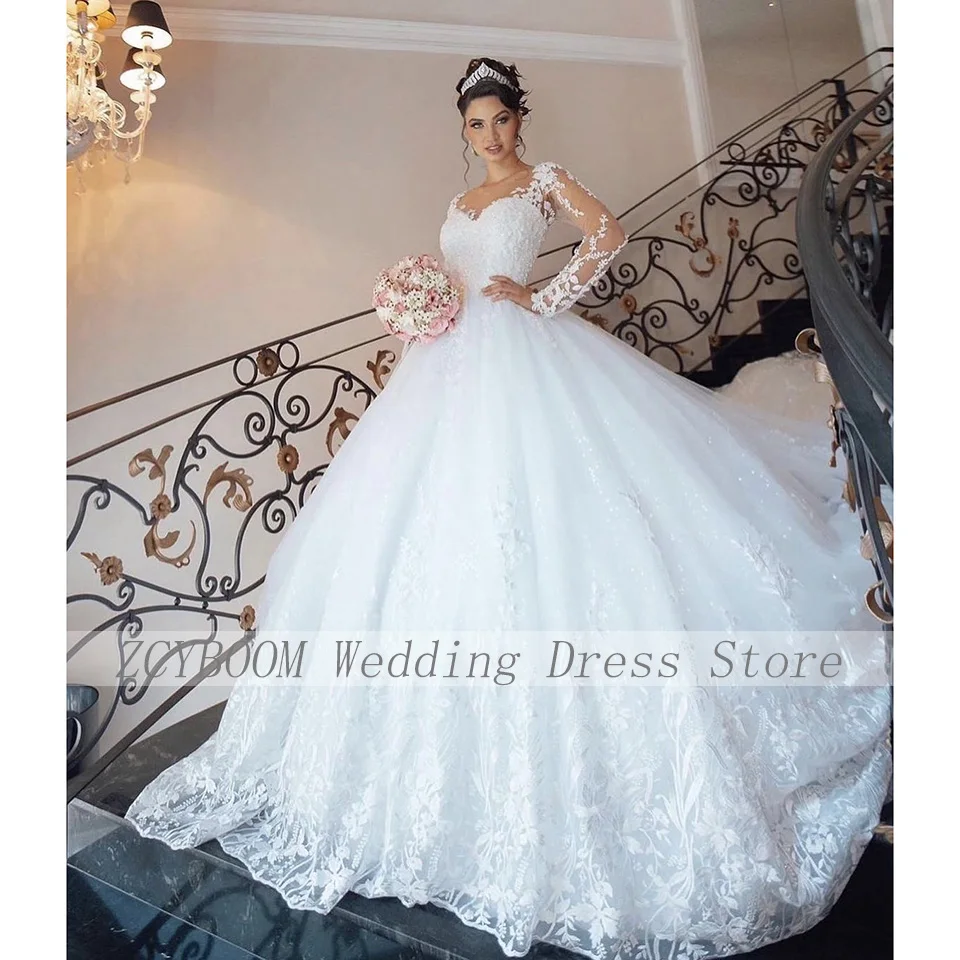 Top Trends: Elegant White O-Neck Appliques Wedding Dress 2023 Ball Gown Floor Length Sweep Train Tulle Zipper Custom Made Bridal Gown Shoppable Styles