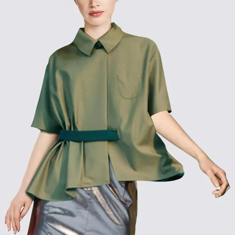 Top Trends: Women Blouse 2022 New Spring Office Lady Half Turn-down Collar Chiffon Casual Women Shirts Euro-America Style Shoppable Styles