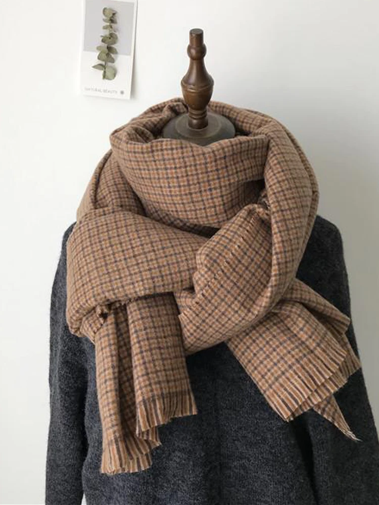 Top Trends: Autumn Winter New Retro Imitation Cashmere Lattice Women Scarf Fashion Elegant Comfortable Thickened Warm Knit Collar Long Shawl Shoppable Styles