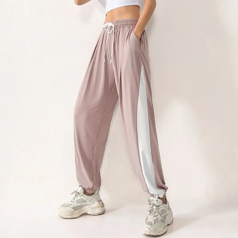 Top Trends: Color Matching Sports Pants Women Training Quick Dry Outdoor Running Fashion Casual Loose Elastic High Waist Lace Up Trousers Shoppable Styles