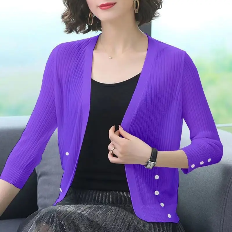 Top Trends: 2023 New Spring And Summer Fashion Commuting Simple Casual Loose Solid Color Sun Protection Air Conditioning Knitted Cardigan Shoppable Styles