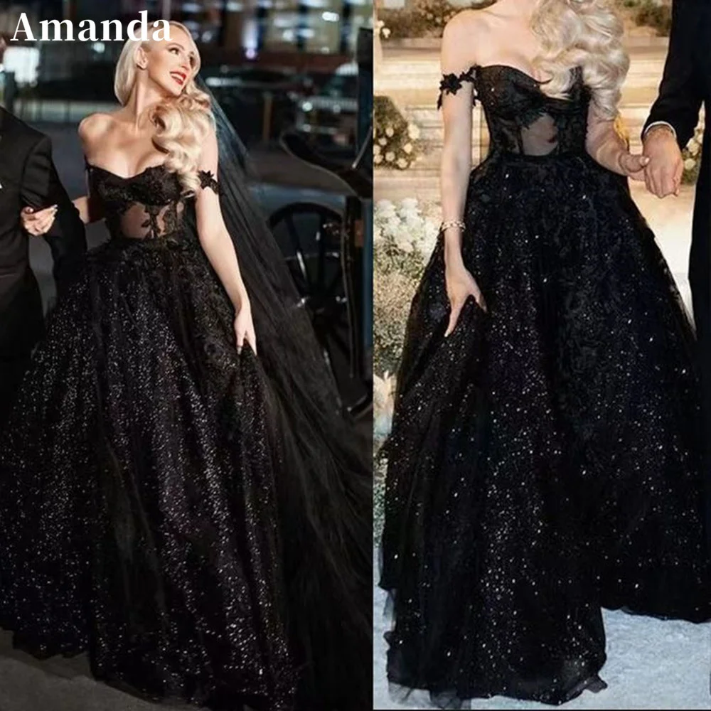 Top Trends: Amanda Glitter Off Shoulder Evening Dress Shiny Black Prom Dress 2023 Sexy Off Shoulder Party Dress Flashing فساتين مناسبة رسمية Shoppable Styles