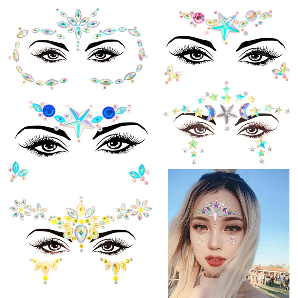 Top Trends: Temporary Tattoo Stickers Face Jewelry Glitter Tattoo Beveled Rhinestone Stickers Crystal Face Stickers Holiday Face Jewelry Acc Shoppable Styles