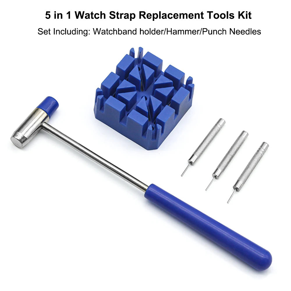 Top Trends: 5PCS / set Watch Strap Link Remover Repair Tool Kit Watch Band Pin Punch Hammer Bracelet Holder Adjust Punching Watchmaker Tool Shoppable Styles