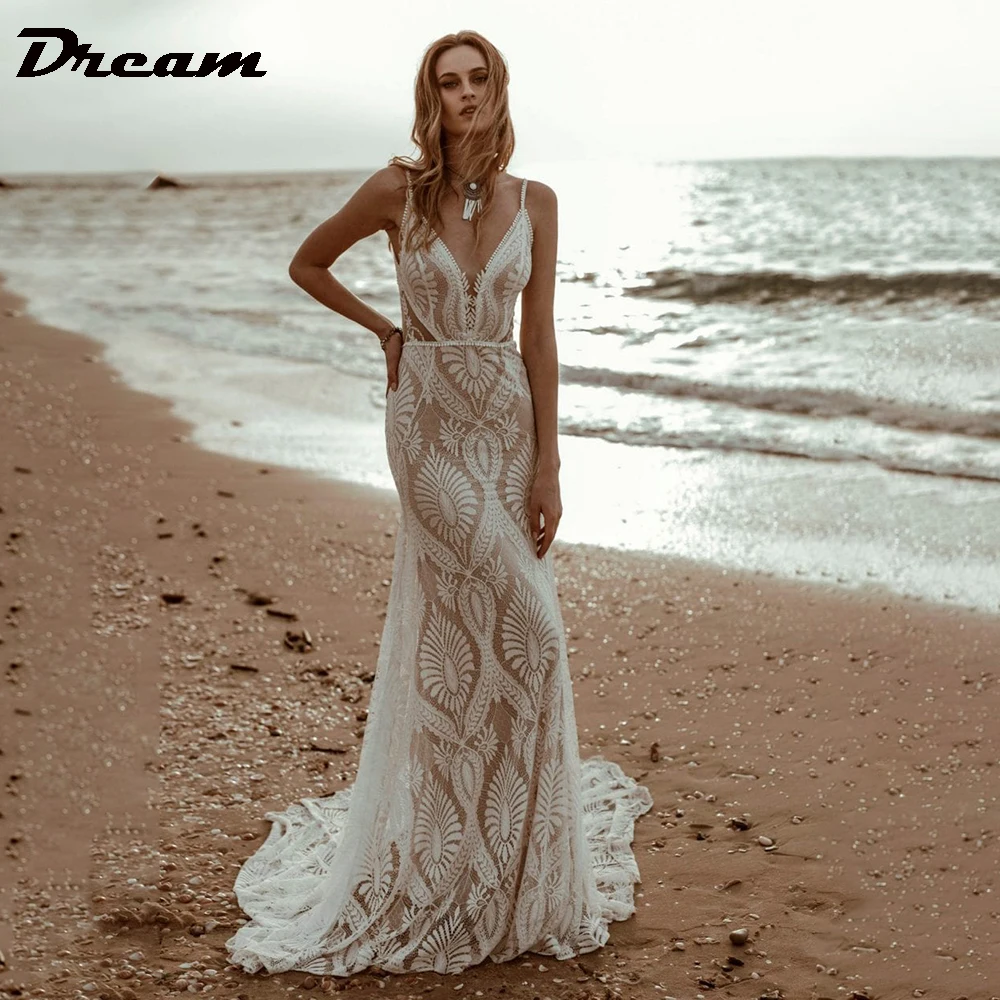 Top Trends: DREAM Sexy Lace V Neck Beach Mermaid Wedding Dresses 2023 Spaghetti Straps Sleeveless Bridal Dresses Backless Vestidos De Novia Shoppable Styles