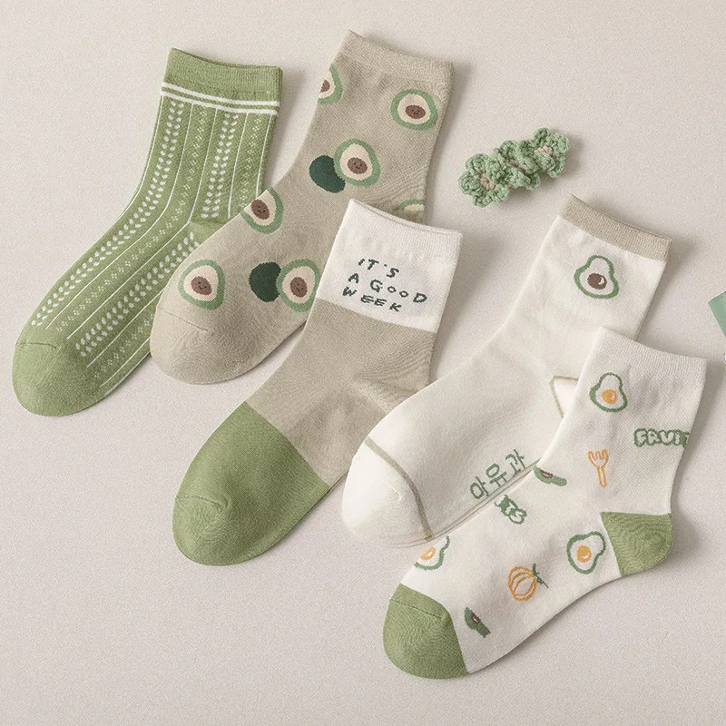 Top Trends: 2023 Spring And Summer New Socks Female Green Avocado Twist Series Student Socks With Letters And Color Matching Socks Shoppable Styles