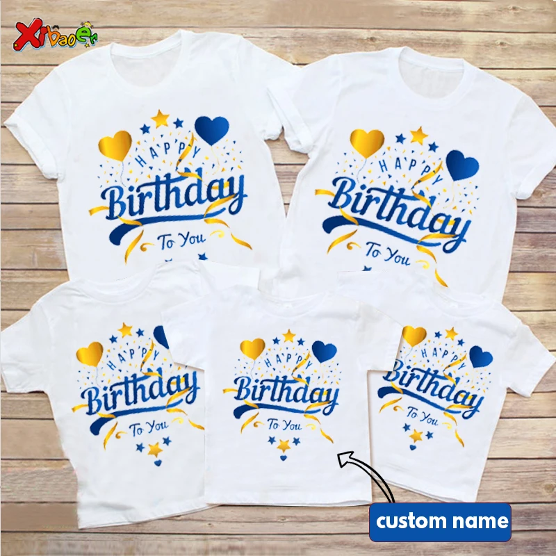 Top Trends: Happy Birthday T Shirt Matching Family Outfits Blue Gold Shirts Women Party Custom Name Shirt Children Baby Clothes Family Look Shoppable Styles