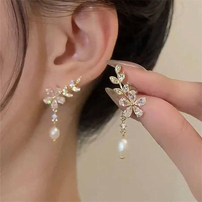 Top Trends: Exquisite Leaves Crystal Flower Stud Earrings For Women AAA Zircon Rose Butterfly Tassel Earring Bride Wedding Party Jewelry Shoppable Styles