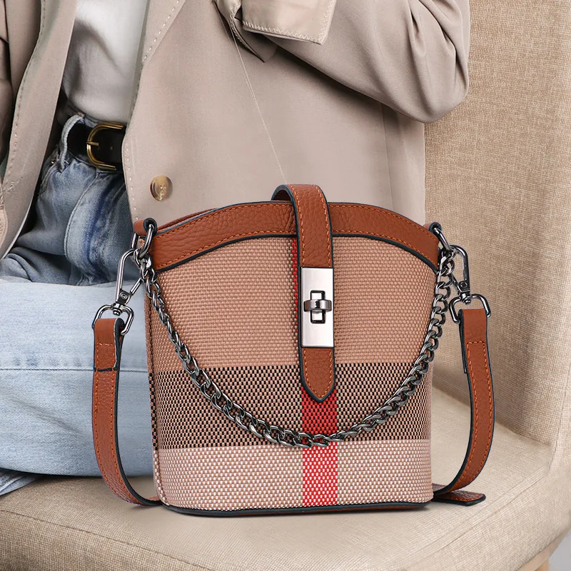 Top Trends: New Luxury Plaid Shoulder Bag For Women 2023 Simple Brand Designer Crossbody Bag Trends Ladies Canvas Small Bag Shoppable Styles