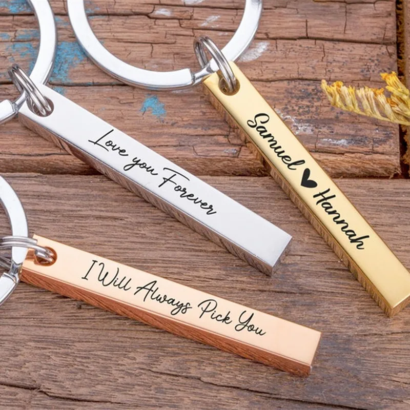 Top Trends: Laser Engrave Vertical Bar Customized Name Stainless Steel Keychain Personalized Anti-lost Key Ring Jewelry Family Gift For Her Shoppable Styles