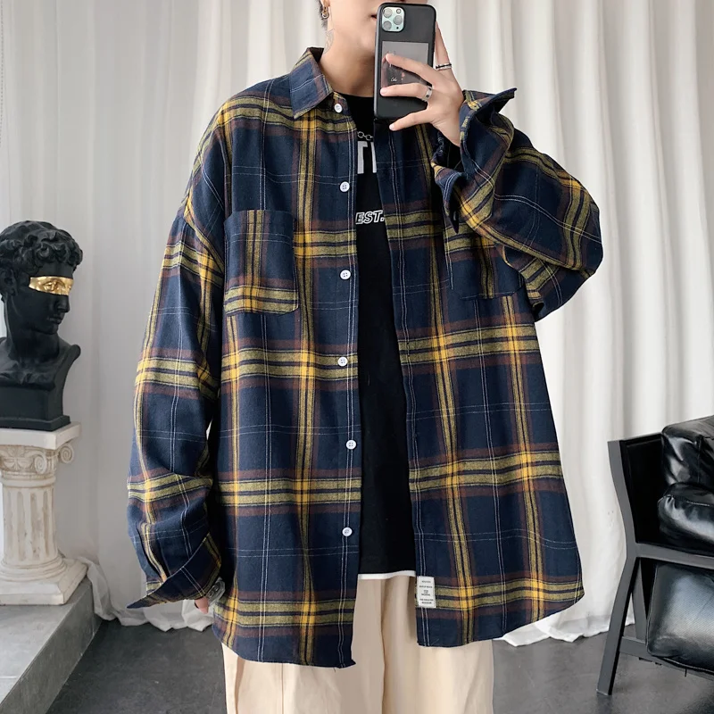 Top Trends: Autumn Oversized Long Sleeved Shirt Men Fashion Retro Plaid Shirt Men Streetwear Korean Loose Casual Shirts Mens Large Size 5XL Shoppable Styles - Image 3