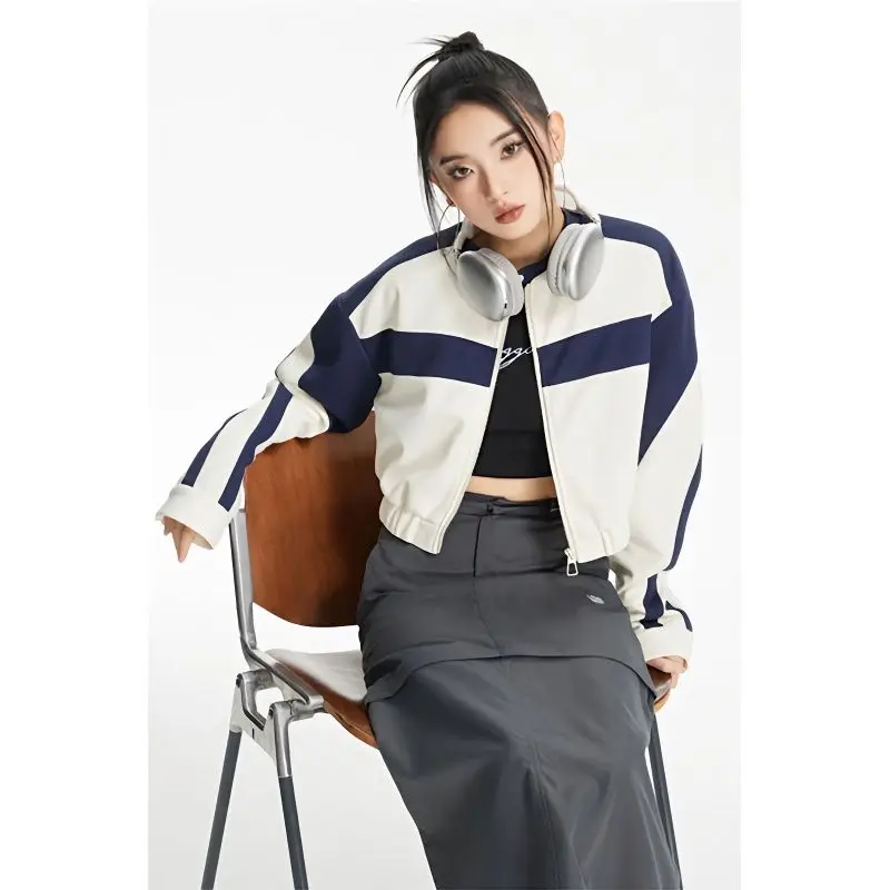 Top Trends: Deeptown Women Cropped Bomber Jackets Vintage Y2k Korean Streetwear Retro Harajuku Preppy Style Aesthetic Patchwork Jackets Chic Shoppable Styles