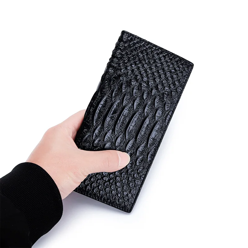 Top Trends: Bifold Purse Alligator Print Genuine Leather Men Long Wallets Real Cowhide Wallets For Man Short Black Walet Portefeuille Homme Shoppable Styles