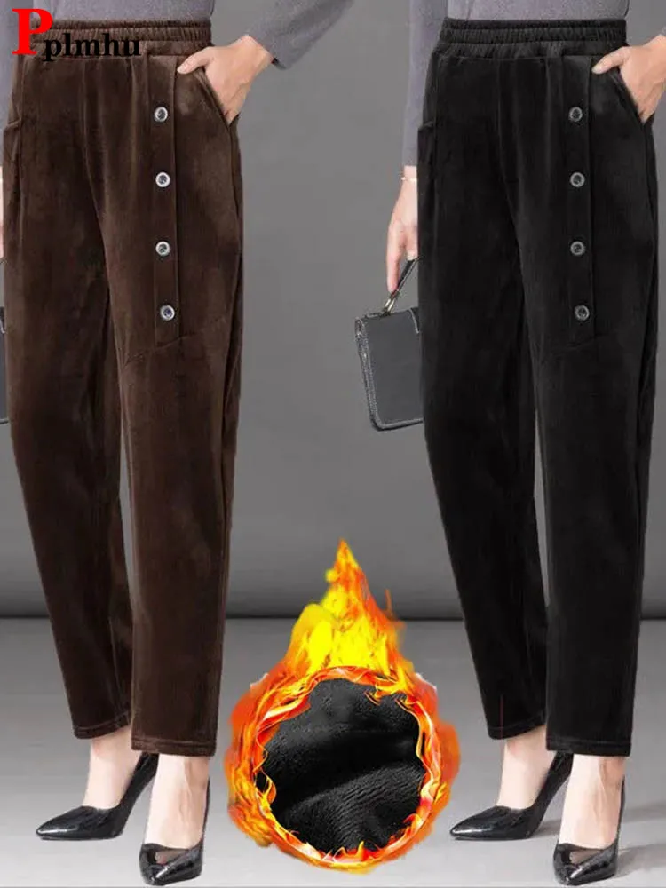 Top Trends: Warm Thicken Corduroy Harem Pants Winter High Waist Fashion Womens Straight Pantalones Vintage Plus Velvet Baggy Sweatpants 2023 Shoppable Styles