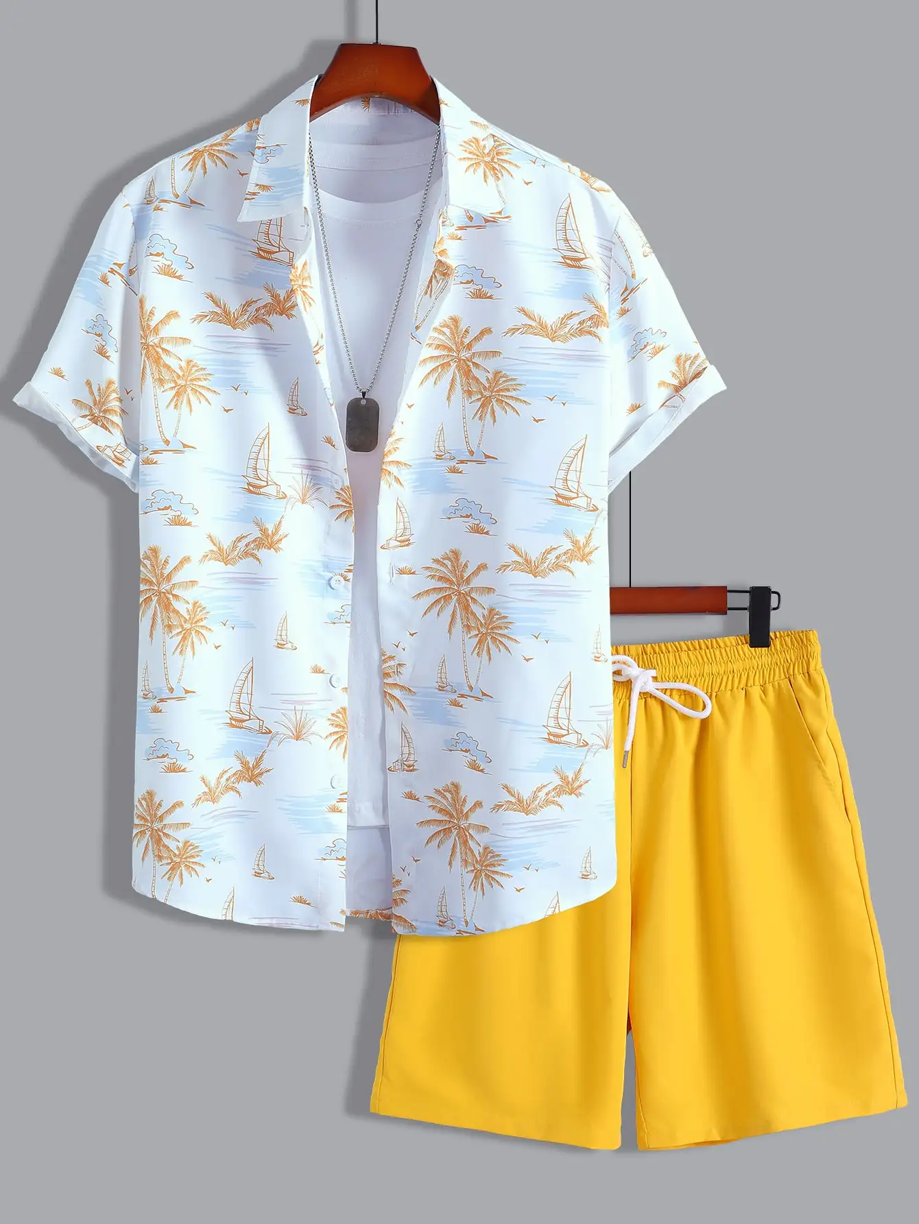 Top Trends: Y2k Street Men's Super Hot Random Tropical Printed Shirt And Drawstring Waist Shorts Shoppable Styles