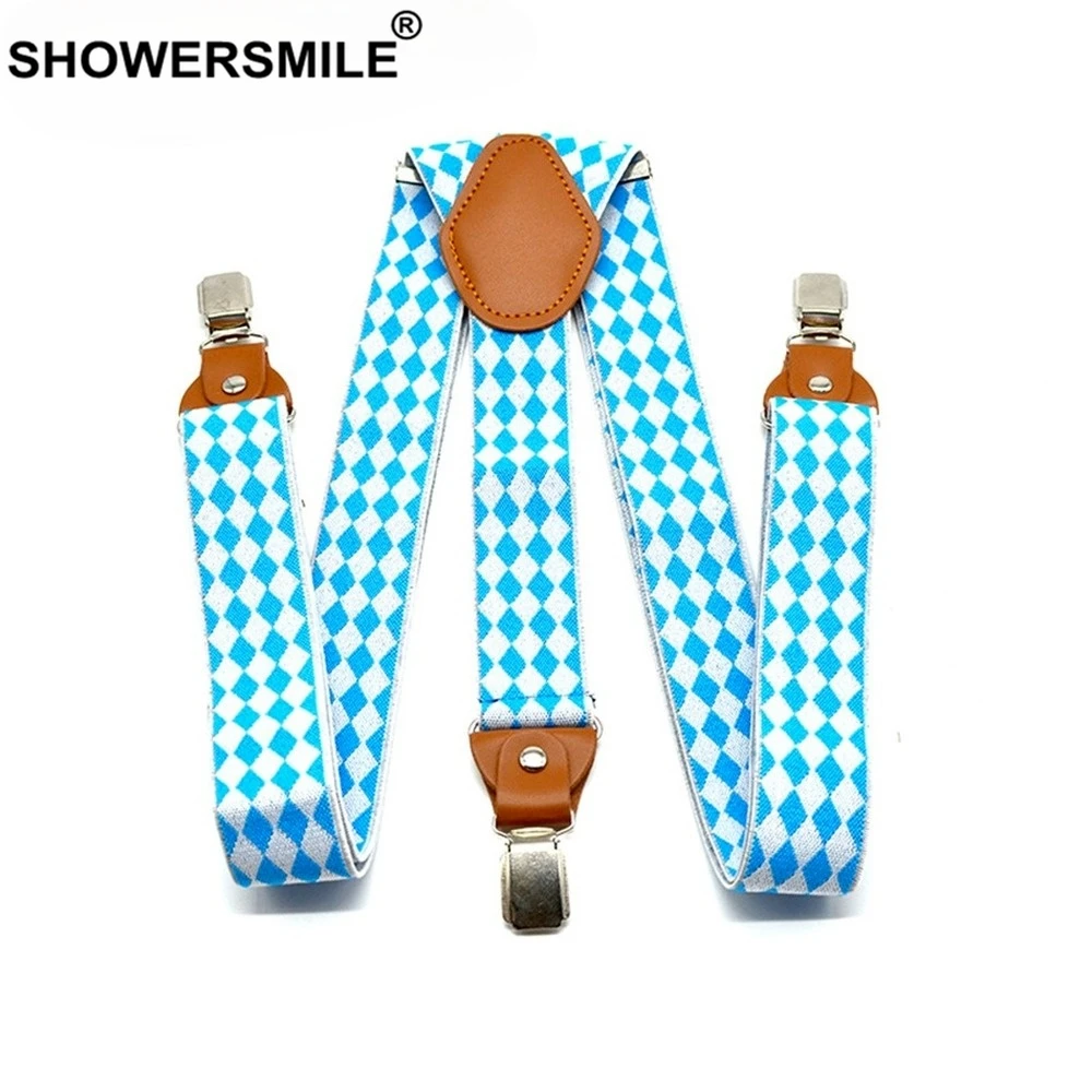 Top Trends: Argyle Men Women Suspenders Blue White Plaid British Braces For Trousers High Quality Straps Male Female Belts 120cm*3.5cm Shoppable Styles