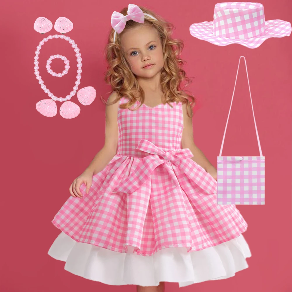 Top Trends: Movie Plaid Baby Girl Dresses Cosplay Costume Children Pink Halloween Carnival Kids Party Dress For Girls Birthday Gown 2-10 Yrs Shoppable Styles