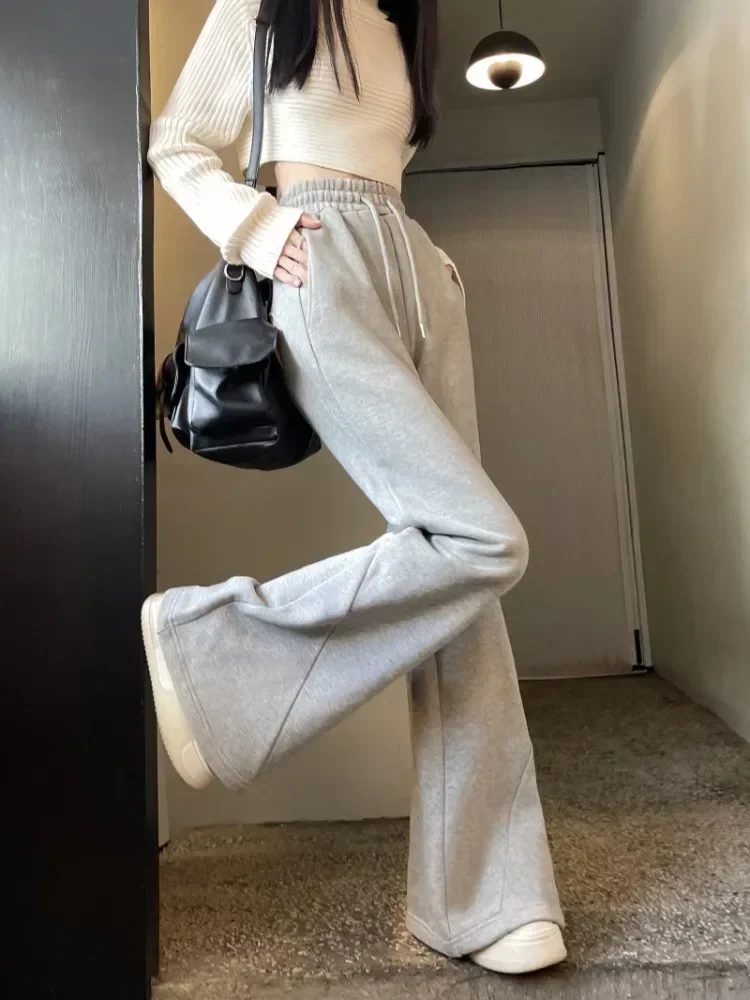 Top Trends: Deeptown Korean Style Grey Brushed Pants Women Gyaru Kpop Wide Leg Flared Sweatpants Y2k American Retro Oversize Jogger Trousers Shoppable Styles