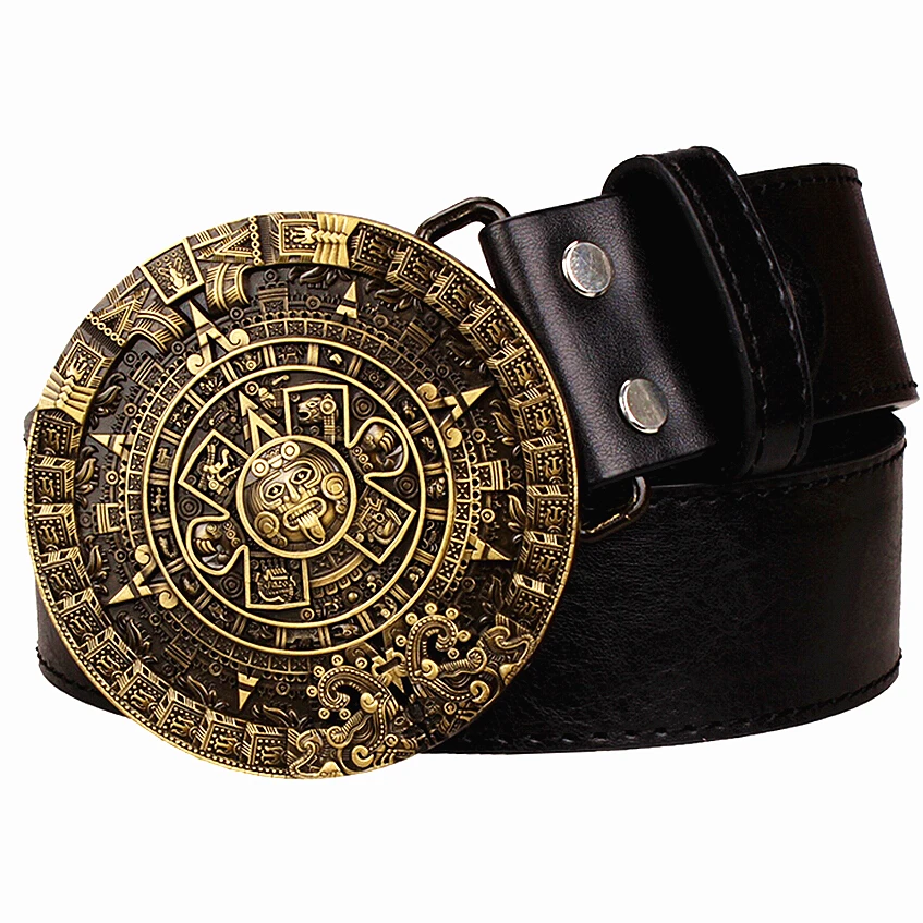 Top Trends: Maya Rune Aztec Solar Calendar Copper Buckle Round Fashion Belt Men Women Jeans Waistband PU Leather Shoppable Styles