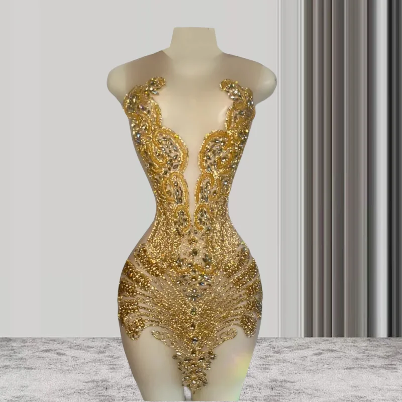 Top Trends: Sexy Sheer See Through Short Black Girl Prom Dress Gold Beaded African Cocktail Dresses Women Party Gowns Birthday Homecoming Shoppable Styles