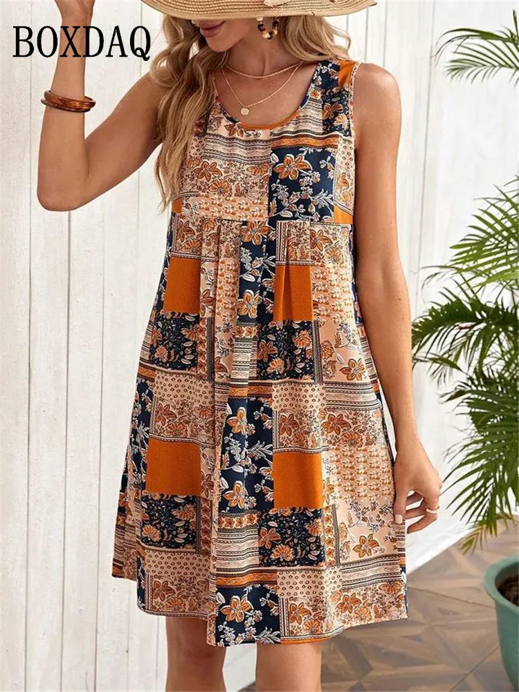 Top Trends: 2023 Summer Dresses Women Vintage Plaid Print A-Line Dress Elegant Trend Sleeveless Casual Beach Style Tank Dress Female Vestido Shoppable Styles