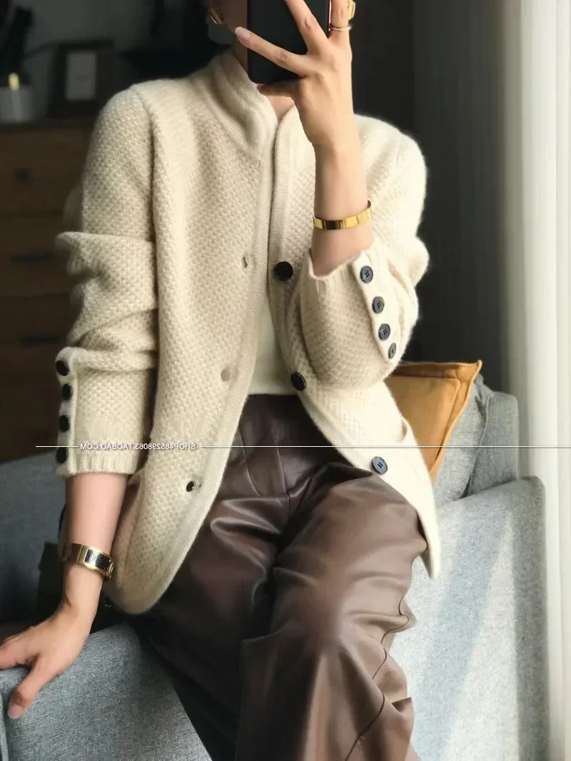 Top Trends: Autumn Winter New Thickened 100% Pure Sweater Loose Knit Base Sweater Jacket Cashmere Cardigan Women Stand Neck Sweater Shoppable Styles