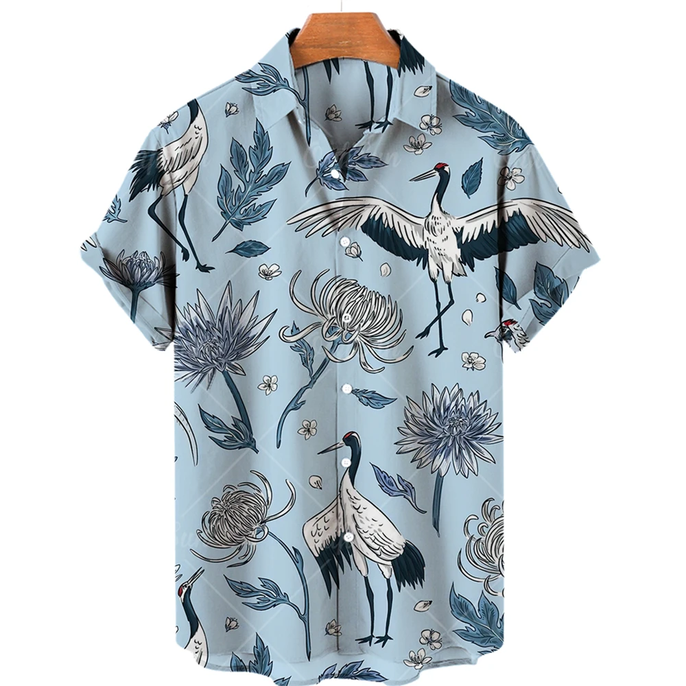 Top Trends: Men's Crane Clothing Grus Japonensis Printing Hawaiian Folk-custom Oversized Shirts Vintage Casual Camisa Floral Masculina Y2k Shoppable Styles