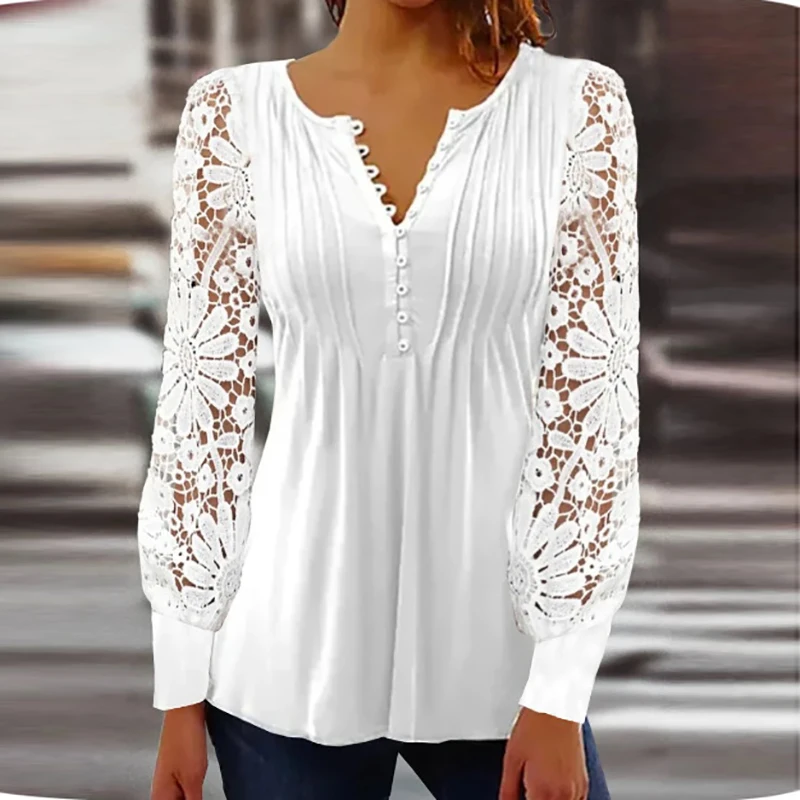 Top Trends: Vintage Lace Shirt Women Autumn Long Sleeve Solid Color Tops Ladies Casual T-shirts Fashion Loose Tee Sexy Pullover 2022 Shoppable Styles